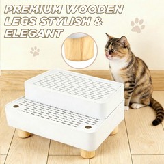 Adjustable 2 Steps Litter Box Ramp, Cat Catcher Mat with 2 Step White