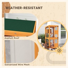 PawHut Wooden Catio Large Cat House Outdoor Enclosure with Wheels, Orange