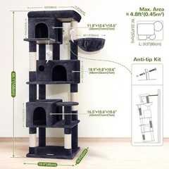 Corner Cat Tree 66 inch Multi-Level Climbing Tower, Dark Grey