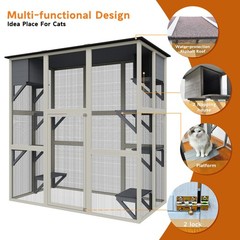 Large Catio Cat Enclosure Weatherproof Wooden Outdoor Asphalt Roof Cat Cage
