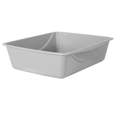 Petmate Basic Open Top Entry Cat Litter Pan Plastic Rimmed Box, Large, Gray