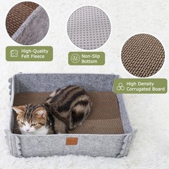TIGOADT Felt Cat Scratcher Lounge Box with 17.3L x 13.4W x 5.5H inches, Gray