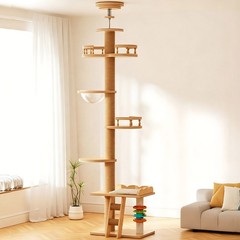 Adjustable Height Floor-to-Ceiling Cat Tree MDF Board Tall Cat Tower for Indoor