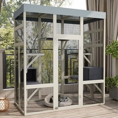 70.1″ H Outdoor Catio Wooden Cat House Enclosure Large Pet Cage with Platforms