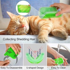 Cat Self Groomer w/ Catnip Wall Corner Massage Comb Scratcher Grooming Brush