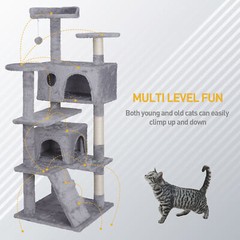 Light Grey Cat Tree Tower Activity Center Playing House Condo for Cat Rest Sturd