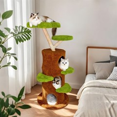 Forest-Style Large Cat Tree Tower Solid Wood Cat Tree Post Multi Cat Condo House