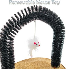 Cat Self Grooming Arch Toy Post w Mouse Toy, Bristle Brush Catnip Scratching Pad