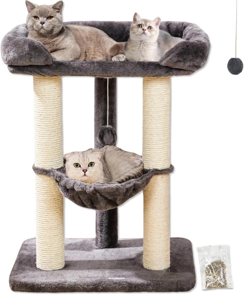 28″ Cat Tree, Large Bed for Big Cats, Small Cat Tower with Soft Perch for Win…