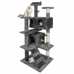 Gray Cat Tree Tower Activity Center Large Playing House Condo Rest Cat 55″