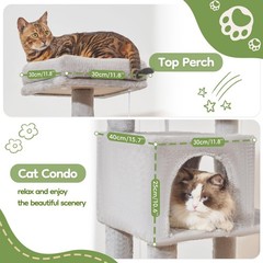 Taoqimiao MS042W Cat Tree,66-inch Large Cat Tower with Scratching Posts, Luxu…