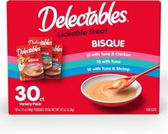 Hartz Delectables Bisque Lickable Wet Cat Snacks Variety Pack, 30 Count