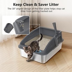 Stainless Steel Cat Litter Box Anti Leakage Top Entry Easy Clean Pet Toilet