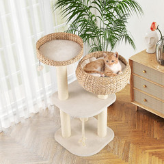 Modern Cat Tree, Tall Cat Tower with Natural Sisal Scratching Post, Hand-Made Wi