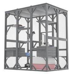 71″ Large Outdoor Cat Enclosure 3 Tier Wooden Cat House Roof 6 Platforms