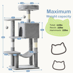 Cat Tree Red And Black Tower Climbing Tower 44″ Hammock Sisal Scratching Post