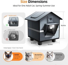 Outdoor Cat House with Raised Base & Toy Included, Weatherproof Feral Cat Shelte