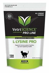 VetriScience L-Lysine Pro for Cats- Immune System Support for Felines (120chews)