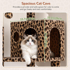 53″ Leopard Cat Tree Tower with Hammock Condo Cave Scratching Posts