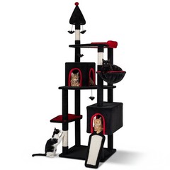75″ Gothic Cat Tree with 2 Condos, Top Perch, Sisal Scratching Posts & Ramp