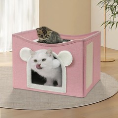 Indoor Cat House Bed Foldable Multifunction Cat Cave and Scratching Board (Large