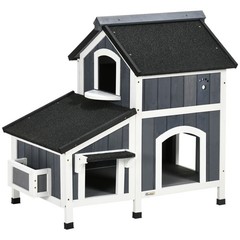 PawHut Outdoor Cat House w/ Flower Pot, Weather Resistant Roof, Window
