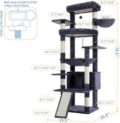 Tall Cat Tree Large Cat 80-inch Multi-Level Cat Tower Indoor Cats W/ Large