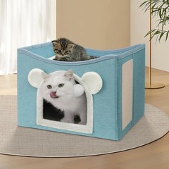 Indoor Cat House Bed Foldable Multifunction Cat Cave and Scratching Board (Large