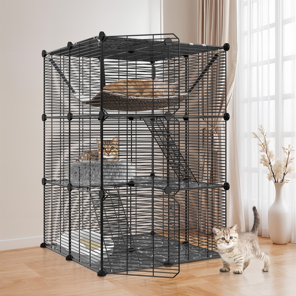 Cat Cage 3 Tier Indoor Cat House Cat Crate with Extra Large Hammock for 1-2 Cats