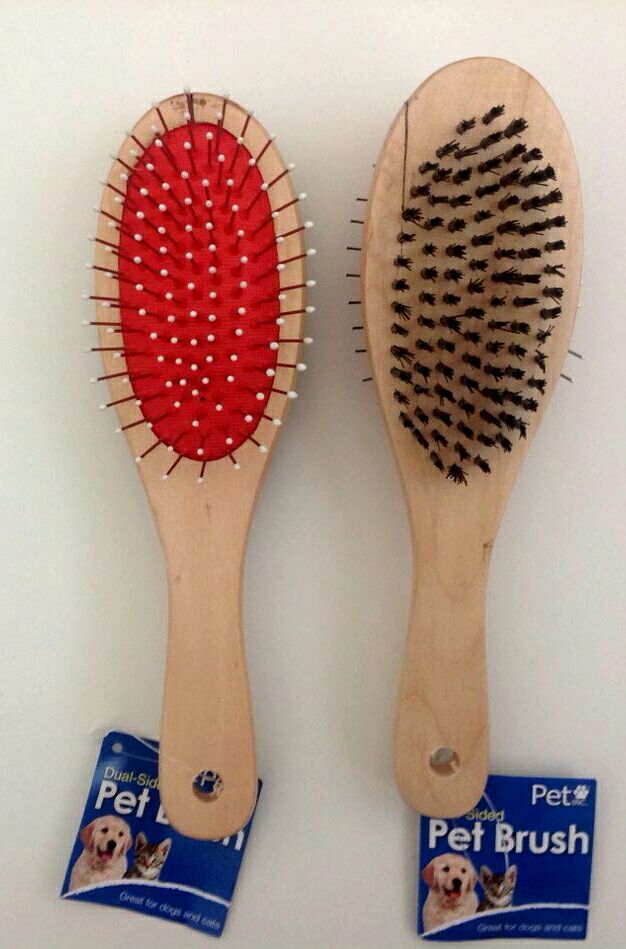 2 × Dual-Sided Massage Brush Grooming Dog/Cat Hair Wood Handle Comb. USA SELLER