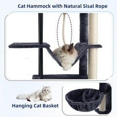 Durable Cat Tree Tower W/ Hanging Basket Sisal Rope & Cozy Condo Indoor Cats New