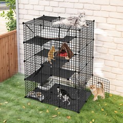 4-Tier Cat Cage Indoor Cat Enclosures DIY Detachable Metal Cat Kennel w/Hammock