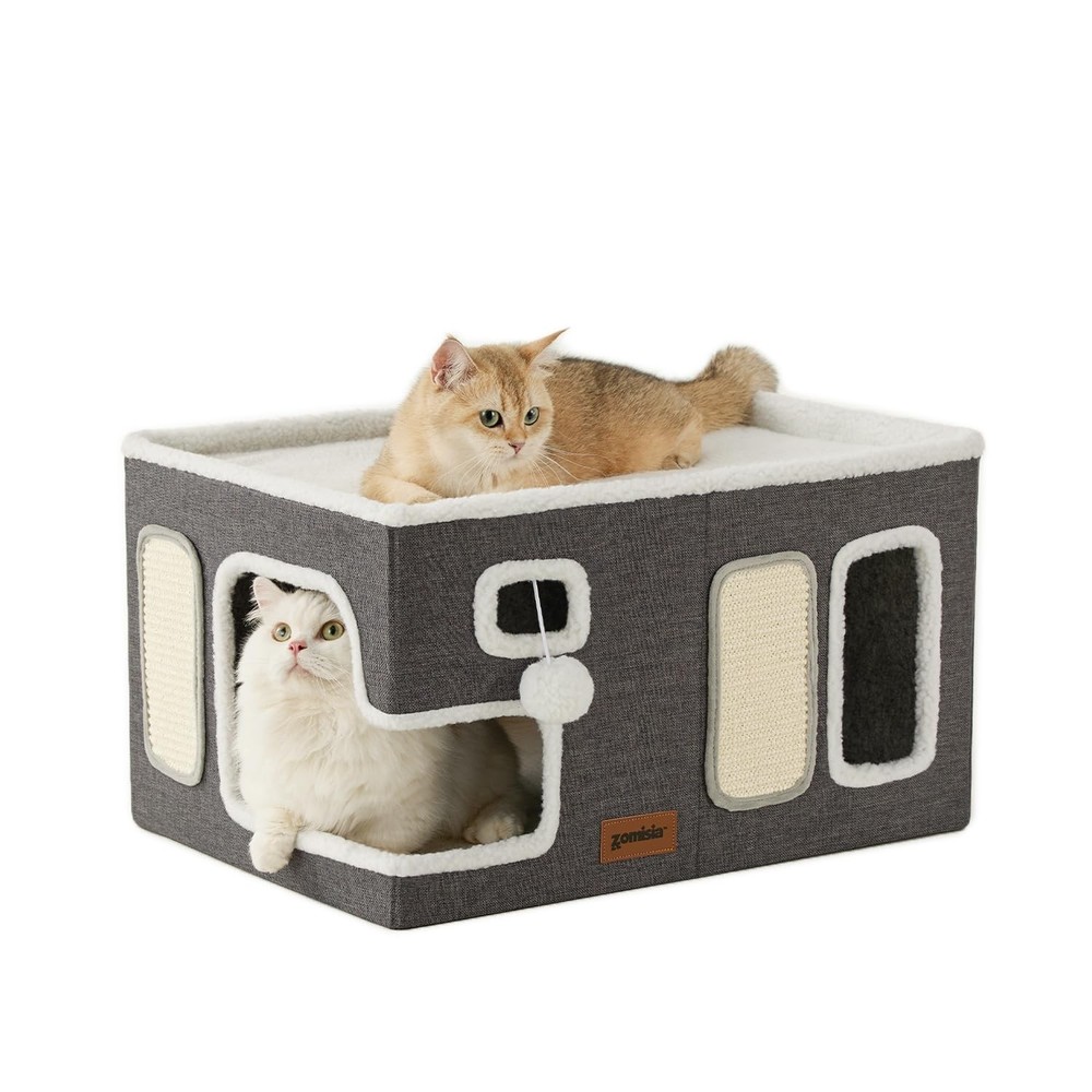 ZOMISIA Extra-Wide Cat House for Indoor Cats – Large Cat House for Pet with F…