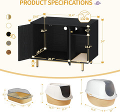 Cat Litter Box Enclosure Enclosed, Hidden Litter Box Cabinet Furniture with Stor