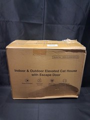 Heated, Weatherproof, Elevated, & Insulated Cat House w/Escape Door -Dark Green