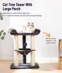 28″ Cat Tree, Large Bed for Big Cats, Small Cat Tower with Soft Perch for Win…
