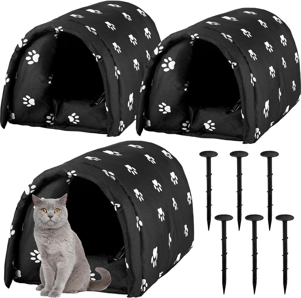 3 Pcs Cat Houses Weatherproof Insulated Feral Cat Dog House Outdoor Pet Shelter