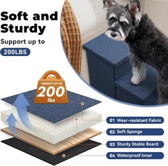Dog Stairs with Storage 18″ H, 3-Step Wider 31″D x17″W x17.7″H, Navy Blue