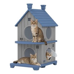GULAIMOAO Outdoor Cat House Weatherproof, Durable Resin 2 Story, Sky Blue