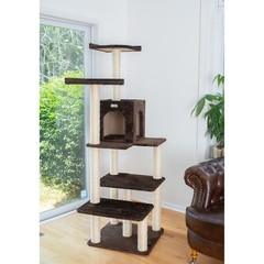 66-Inch Real Wood Cat Tree In Coffee Brown With Four Levels, Two Perches, Condo