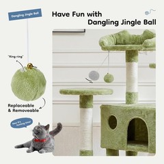 54″ Indoor Cat Tree Tower with Toys,Multi-Level Pet House for Large Cats,Green