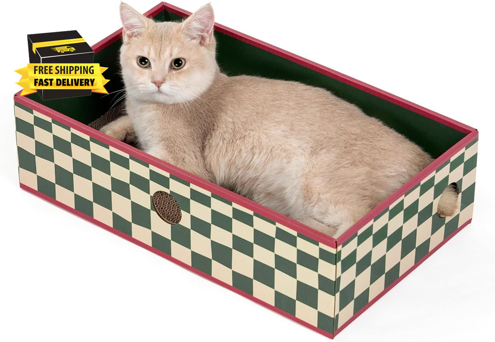 Cat Scratcher Box with 3-Layer Corrugated Pad, Heavy-Duty Double-Sided Cardboard