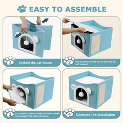 Indoor Cat House Bed Foldable Multifunction Cat Cave and Scratching Board (Large