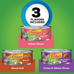 Purina Friskies Wet Cat Food Pate Variety Pack Salmon Dinner, Turkey and Giblets