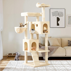64 Inches Cat Tree Tower/Multi-Level Activity Center for Indoor Big Felines/2 Pl