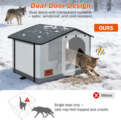 Insulated Heated Cat House Indoor/Outdoor, Weatherproof Cat House with Heated Pa