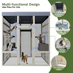 70.1″ H Outdoor Cat House Enclosure Catio Wooden Large Cage Pet with Platforms