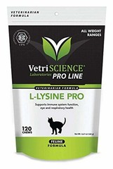 VetriScience L-Lysine Pro for Cats- Immune System Support for Felines (120chews)