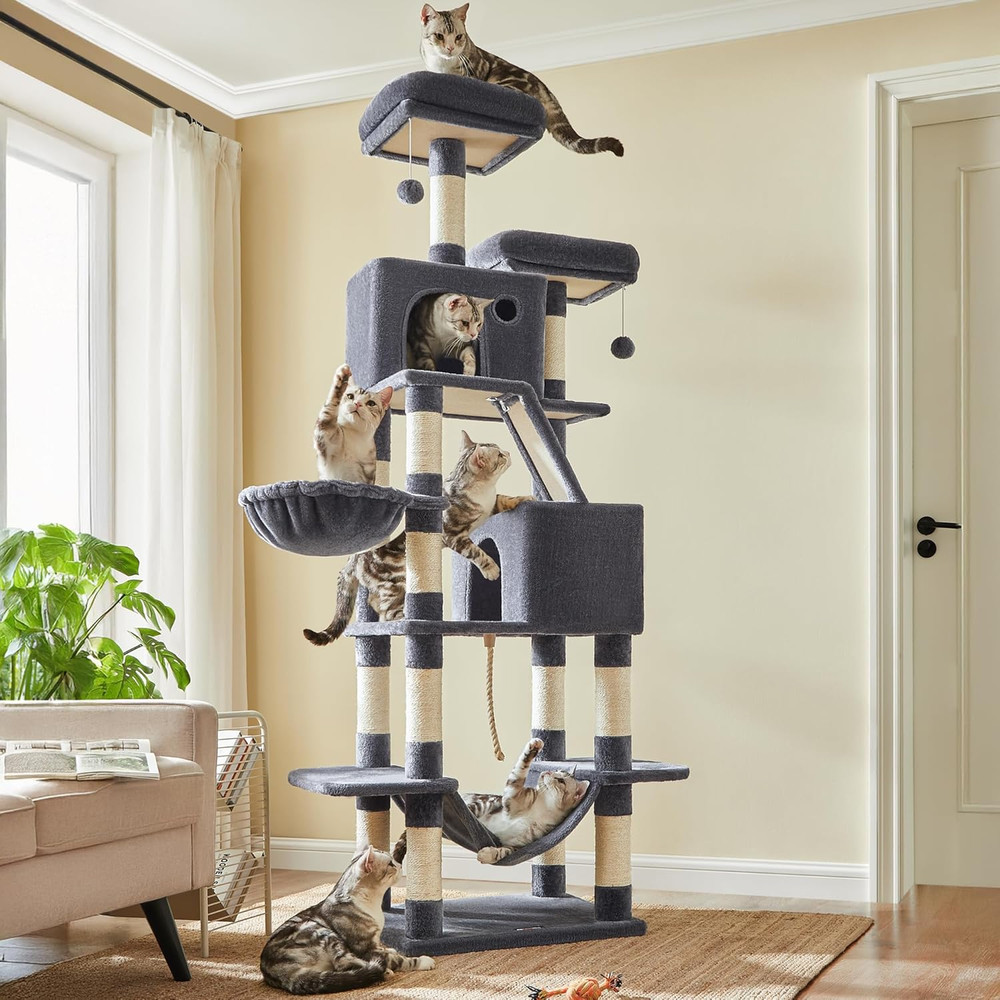 Cat Tree, 81.1-Inch Large Cat Tower, Multi-Level Plush Condo with 13 Scratching