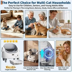Litter Box, Self-Cleaning Litter Box with Open-Top Design, 15-Laye Cat Automatic